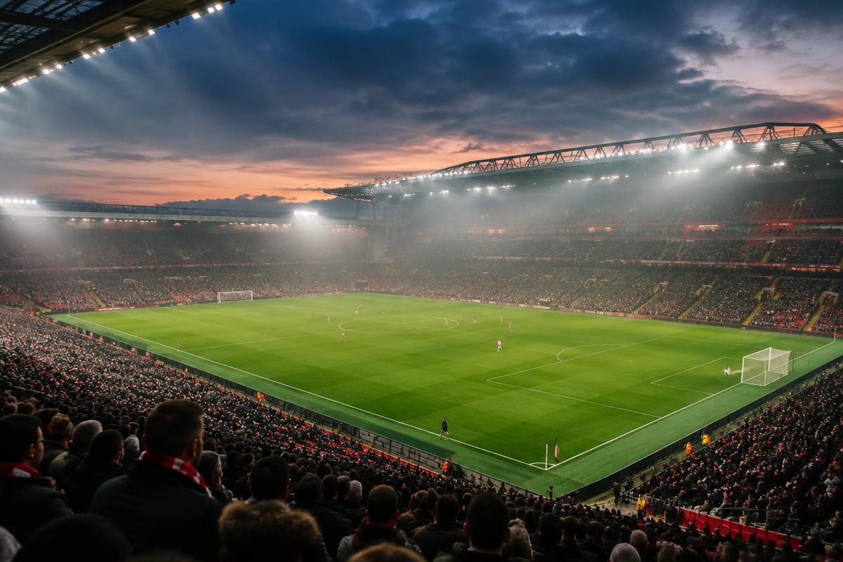 Floodlit English football stadium